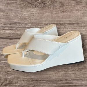 White Wedge Thong Sandals - Casual Women's Platform Slides